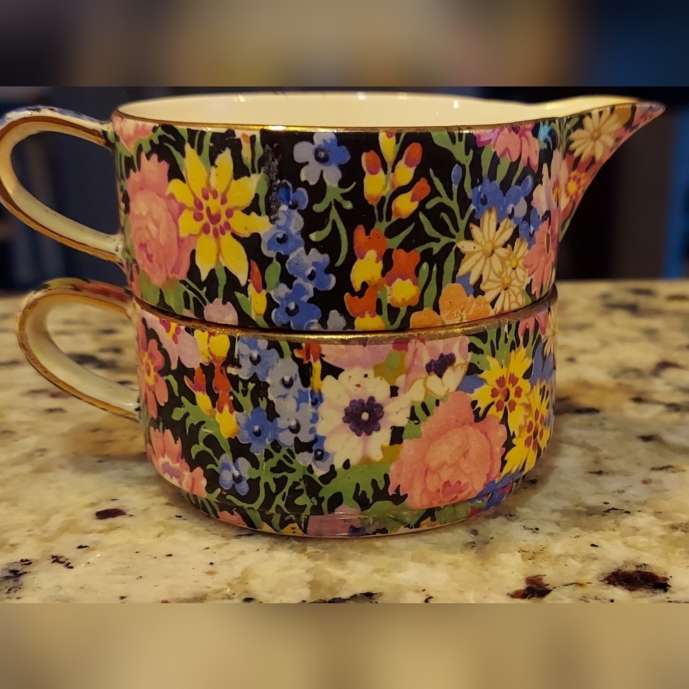 Rare Vintage Royal Winton Chintz Stackable China Creamer and Sugar Bowl Cup